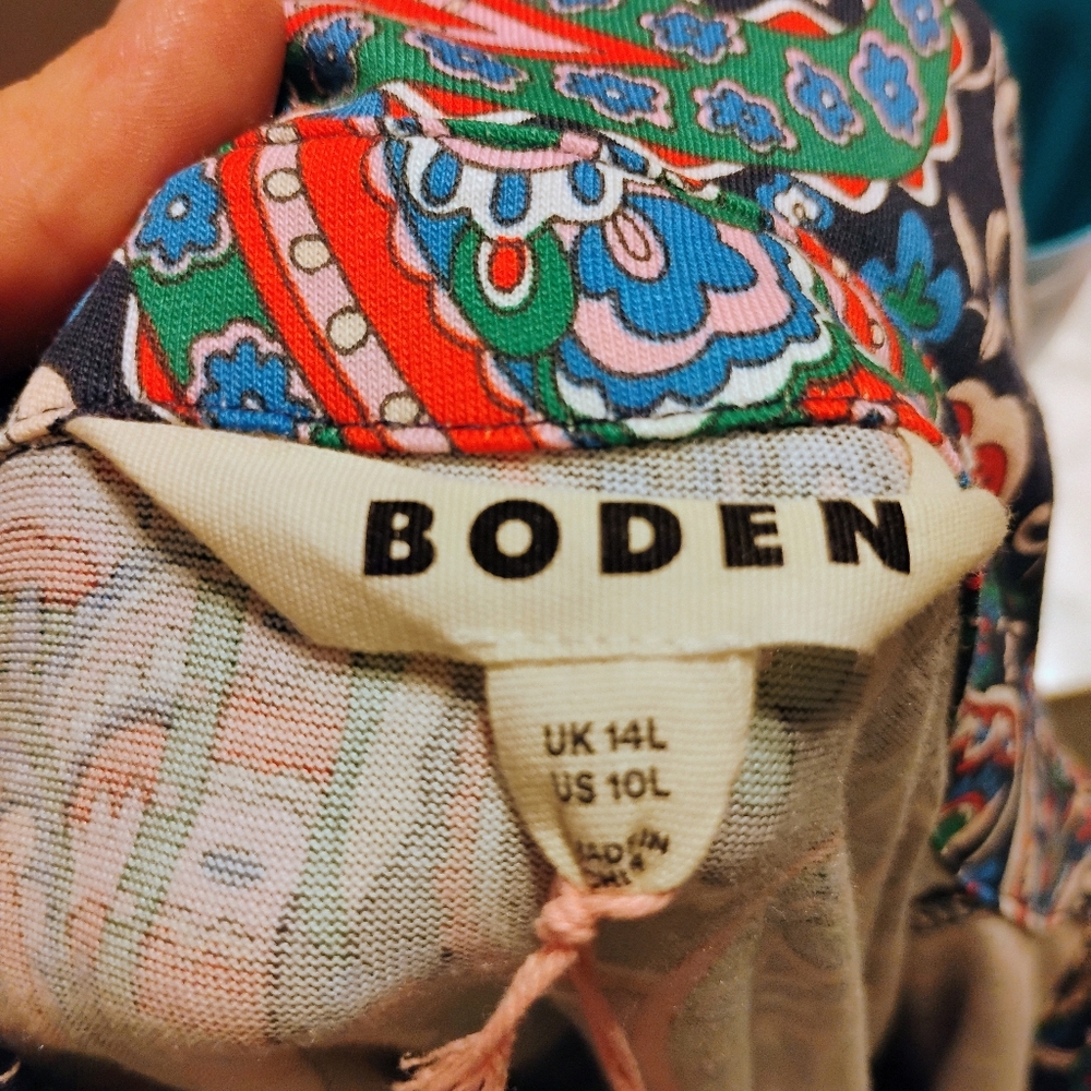 $185 NWT Woman's Boden Laura Jersey Paisley Shirt Dress Size 10L Waist Tie Midi - Picture 11 of 12
